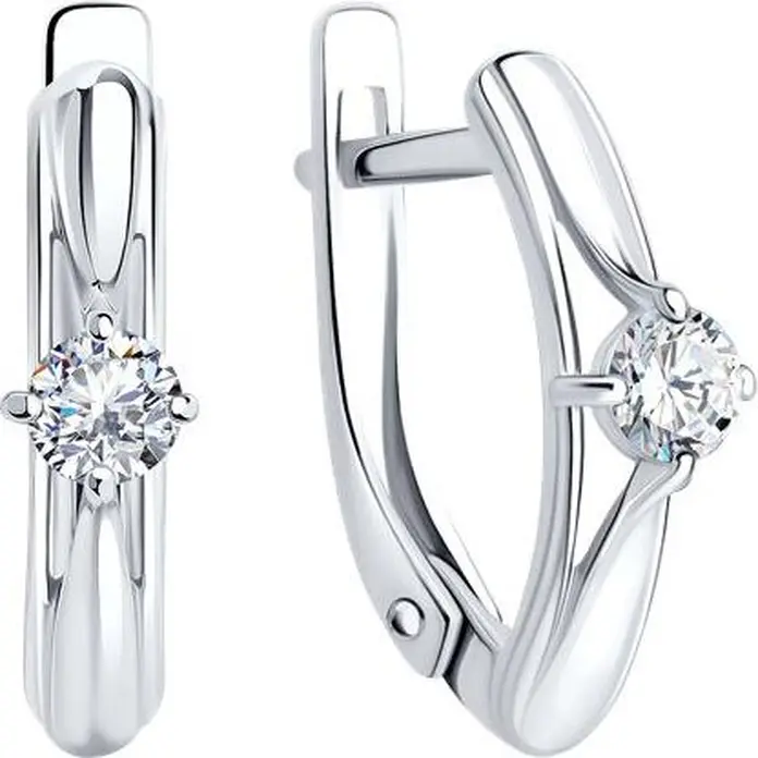 Diamant 94-120-01381-1 Women's Earrings, Rhodium-Plated 925 Sterling Silver, Round Colorless Cubic Zirconia 3.5mm, 0.594 ct, English Lock