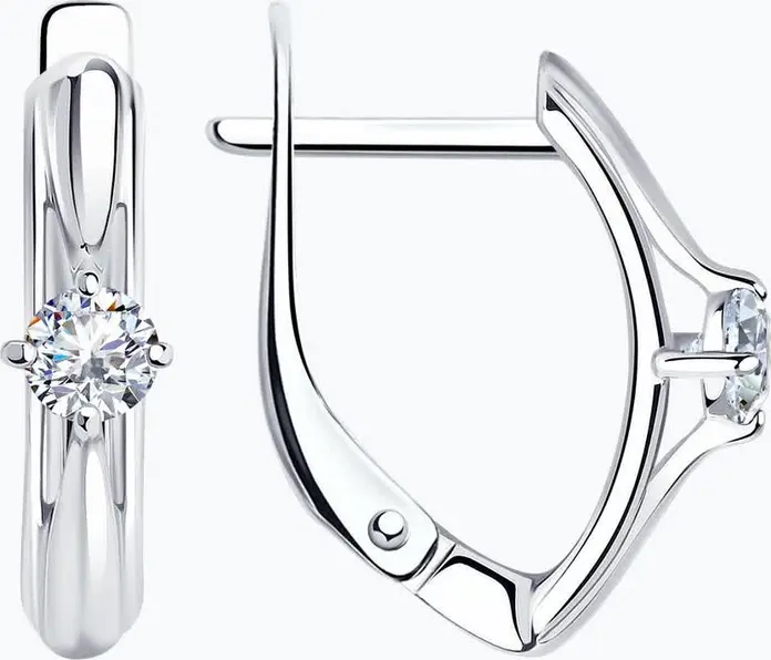 Diamant 94-120-01381-1 Women's Earrings, Rhodium-Plated 925 Sterling Silver, Round Colorless Cubic Zirconia 3.5mm, 0.594 ct, English Lock