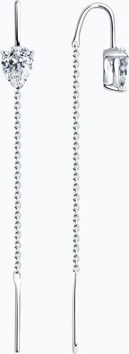 Diamant 94-123-01501-1 Cercei tip threader pentru femei cu Zirconiu Cubic formă de pară, Argint 925 Sterling placat cu Rodiu, 2.168 carati, 7x5 mm, 57 mm
