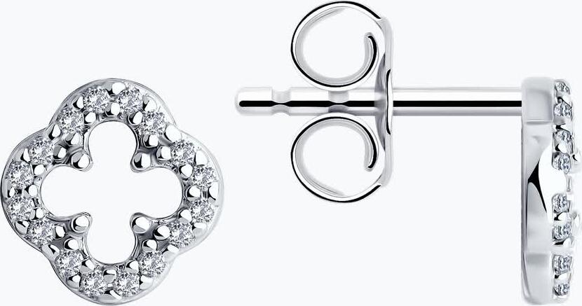 Diamant 94-122-01989-1 Present Collection Clover-like Openwork Stud Earrings, 925 Sterling Silver Rhodium Plated, Colorless Round Cubic Zirconia, 8x8x2 mm