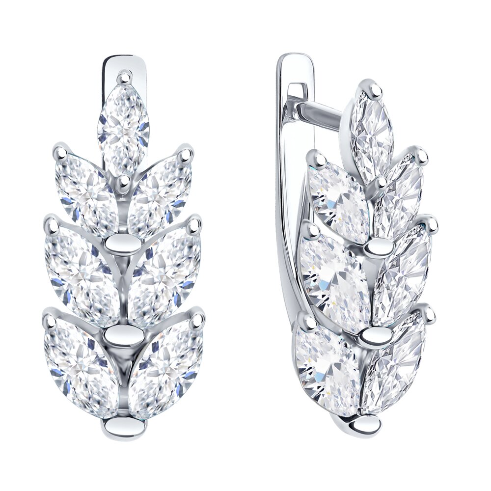 Серьги Diamant 94-120-00014-1 для женщин, коллекция SOKOLOV, серебро 925 с родиевым покрытием, фианиты форма маркиз 2.816 ct, английский замок