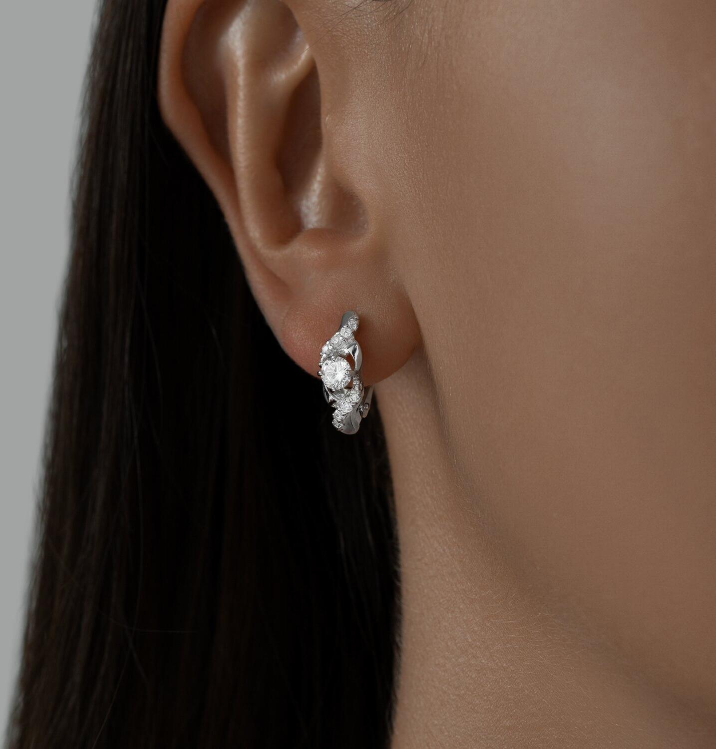 SOKOLOV 94022351 Women's Earrings, 925 Sterling Silver, Rhodium-plated, Round Colorless Cubic Zirconia, English Lock, 0.132 ct