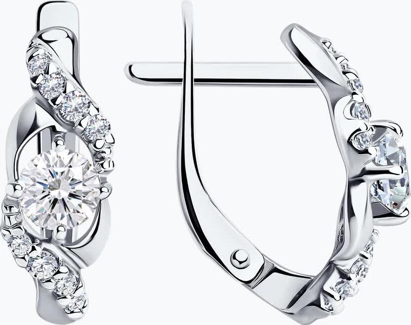 SOKOLOV 94022351 Women's Earrings, 925 Sterling Silver, Rhodium-plated, Round Colorless Cubic Zirconia, English Lock, 0.132 ct