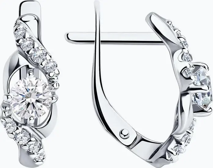 SOKOLOV 94022351 Women's Earrings, 925 Sterling Silver, Rhodium-plated, Round Colorless Cubic Zirconia, English Lock, 0.132 ct