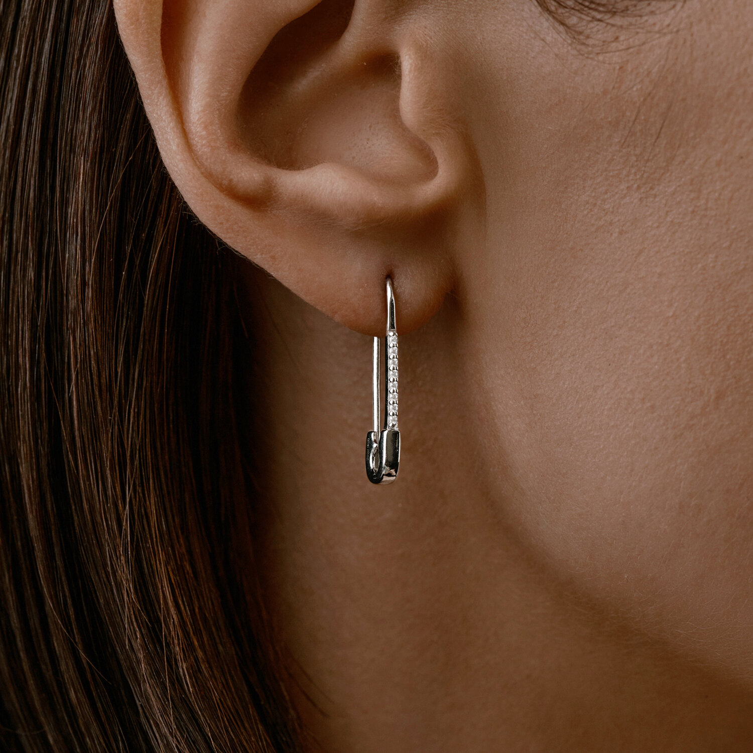 SOKOLOV 94025991 Women's Earrings, Rhodium-plated 925 Sterling Silver, Round Colorless Cubic Zirconia, 0.144 ct, 26mm Length, Thread Clasp, SKLV Collection