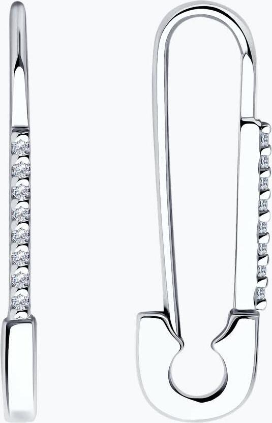SOKOLOV 94025991 Women's Earrings, Rhodium-plated 925 Sterling Silver, Round Colorless Cubic Zirconia, 0.144 ct, 26mm Length, Thread Clasp, SKLV Collection