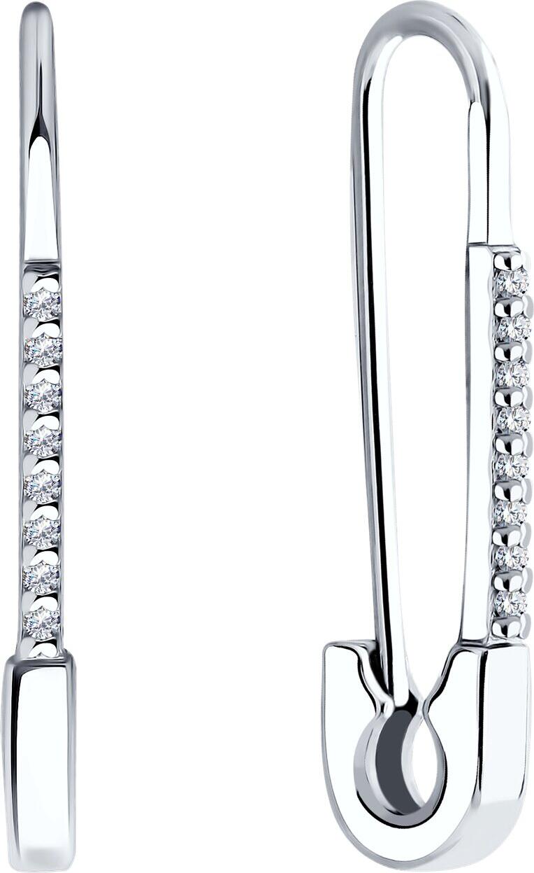 SOKOLOV 94025991 Women's Earrings, Rhodium-plated 925 Sterling Silver, Round Colorless Cubic Zirconia, 0.144 ct, 26mm Length, Thread Clasp, SKLV Collection
