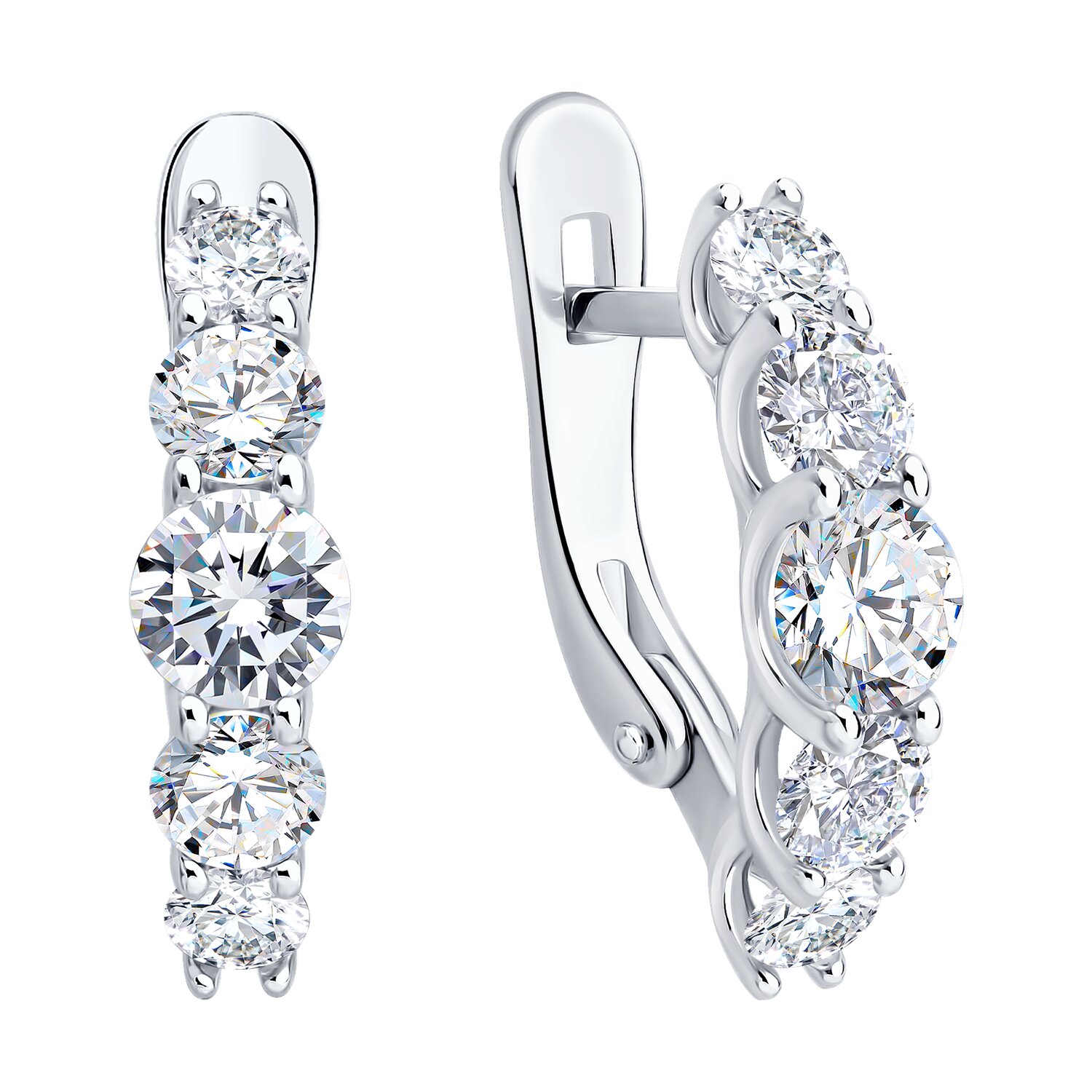 SOKOLOV 94027292 Cercei pentru femei, Argint Sterling 925 Placat cu Rodiu, Zirconiu Cubic Incolor Rotund, Închizătoare Englezească, 2.86g