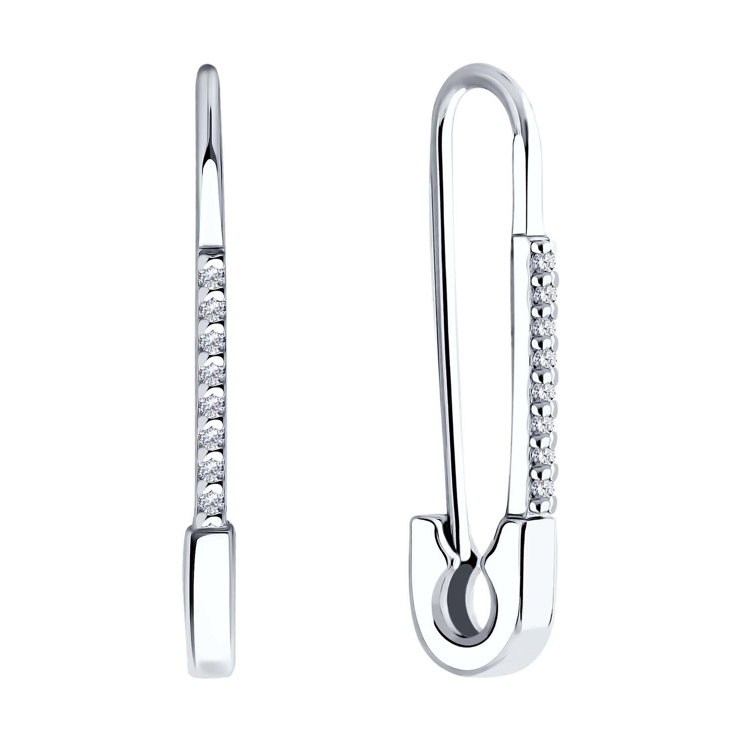 SOKOLOV 94025991 Women's Earrings, Rhodium-plated 925 Sterling Silver, Round Colorless Cubic Zirconia, 0.144 ct, 26mm Length, Thread Clasp, SKLV Collection