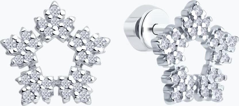 SOKOLOV 94027077 Cercei pentru femei, Argint 925 placat cu rodiu, Zirconiu Cubic incolore rotund 1mm, 0.45 ct, Închidere Stud, 12x12x2 mm