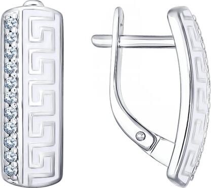 Sokolov 94021532 Women's Earrings, 925 Sterling Silver with Rhodium Coating, Cubic Zirconia and Enamel, Ancient Greek Meander Style, English Clasp