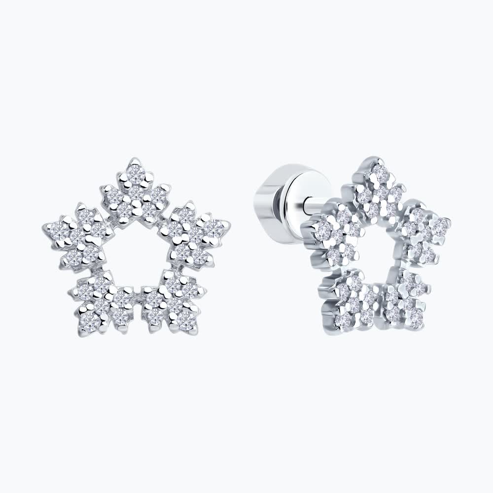 SOKOLOV 94027077 Cercei pentru femei, Argint 925 placat cu rodiu, Zirconiu Cubic incolore rotund 1mm, 0.45 ct, Închidere Stud, 12x12x2 mm