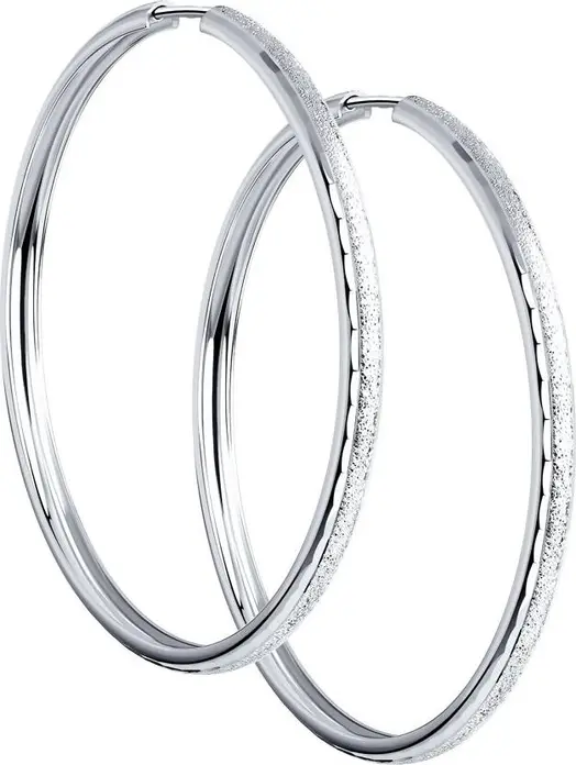 SOKOLOV 94140076 Women's Congo Hoop Earrings, 925 Sterling Silver, 50 mm Diameter, Diamond Cut and Matte Finish, 7.22g