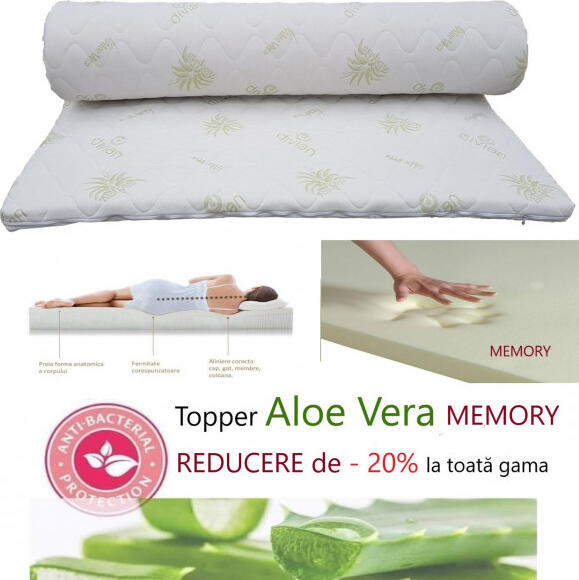 Aloe Vera Topper, SAVOR, MEMORY, 180*190 cm, înălțimea 5 cm, husă detașabilă