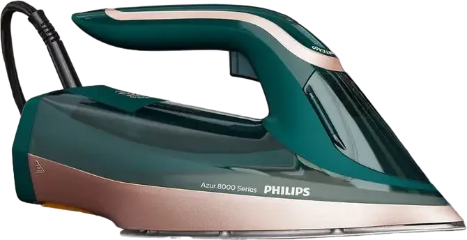 Fier de călcat cu aburi Philips Azur Seria 8000 DST8030/70, 3000W, Talpă SteamGlide Elite, Tehnologie OptimalTEMP, Boost Abur 240g, Quick Calc Release, Smarald