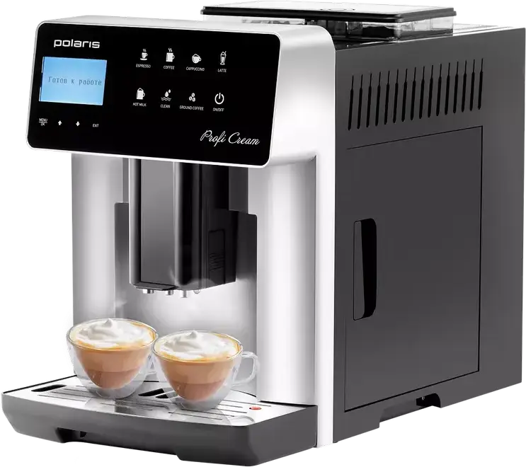 Polaris PACM2055AC Automatic Coffee Machine, 1450W, 20 Bar Pressure, Profi Cream System, Automatic Milk Frother, 1.8L Tank, Stainless Steel Grey