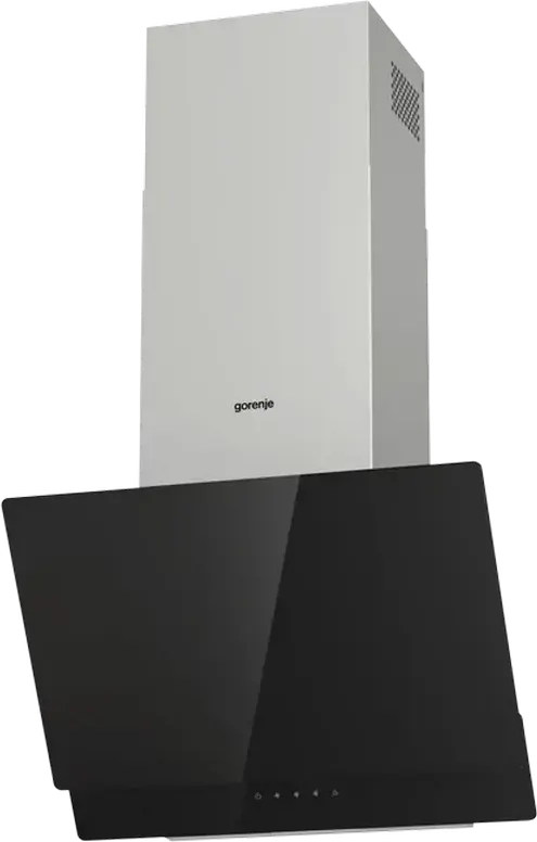 Hota Înclinată Decorativă Gorenje WHI 649 EXBG, Negru, Sticlă și Oțel Inoxidabil, Capacitate 608 m3/h, Control Sensor, Iluminare LED, 60 cm