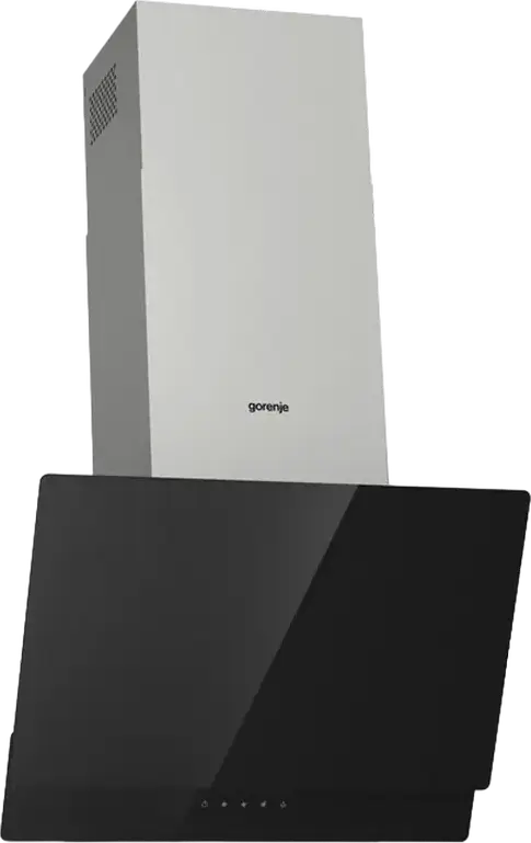 Hota Înclinată Decorativă Gorenje WHI 649 EXBG, Negru, Sticlă și Oțel Inoxidabil, Capacitate 608 m3/h, Control Sensor, Iluminare LED, 60 cm
