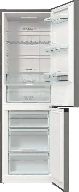 Холодильник Gorenje NRK619CA2XL4 с системой No Frost MultiFlow 360°, инверторный компрессор, объем 300 л, цвет нержавеющая сталь, 185x60x59.2 см