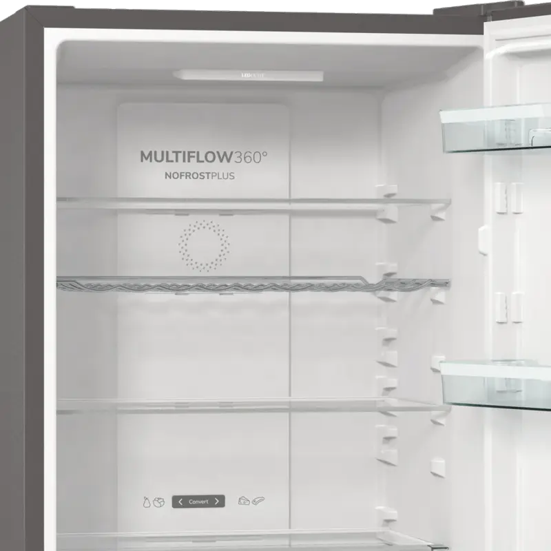 Холодильник Gorenje NRK619CA2XL4 с системой No Frost MultiFlow 360°, инверторный компрессор, объем 300 л, цвет нержавеющая сталь, 185x60x59.2 см