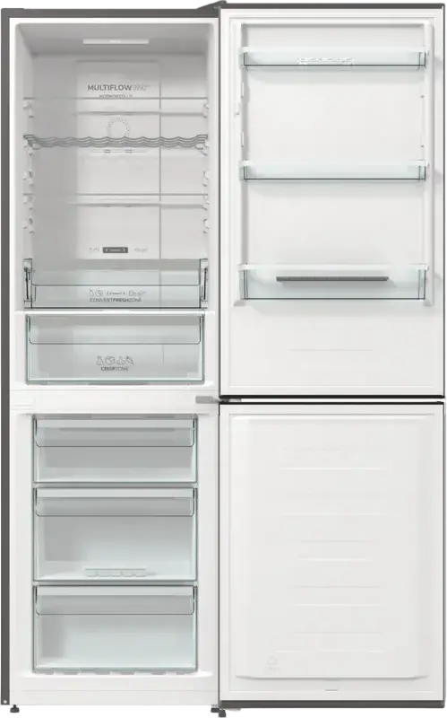 Холодильник Gorenje NRK619CA2XL4 с системой No Frost MultiFlow 360°, инверторный компрессор, объем 300 л, цвет нержавеющая сталь, 185x60x59.2 см