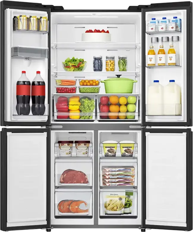 Frigider Hisense RQ5P470SMFE Cross Door, Capacitate Netă 482L, Total No Frost, Dual-Tech Cooling, Dispenser Apă, Negru, Control Wi-Fi ConnectLife
