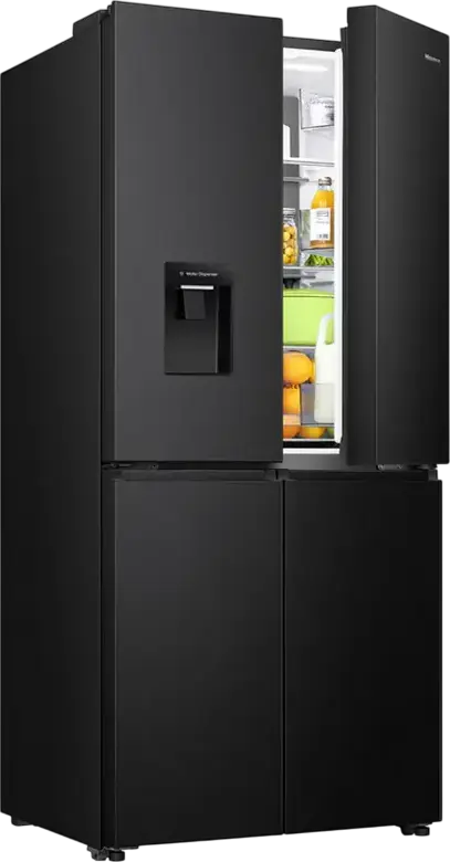 Frigider Hisense RQ5P470SMFE Cross Door, Capacitate Netă 482L, Total No Frost, Dual-Tech Cooling, Dispenser Apă, Negru, Control Wi-Fi ConnectLife