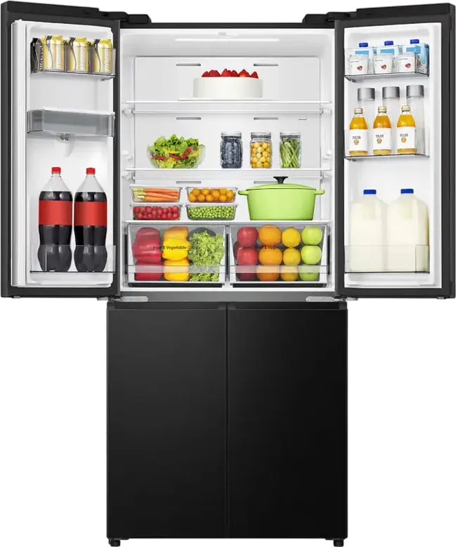Frigider Hisense RQ5P470SMFE Cross Door, Capacitate Netă 482L, Total No Frost, Dual-Tech Cooling, Dispenser Apă, Negru, Control Wi-Fi ConnectLife