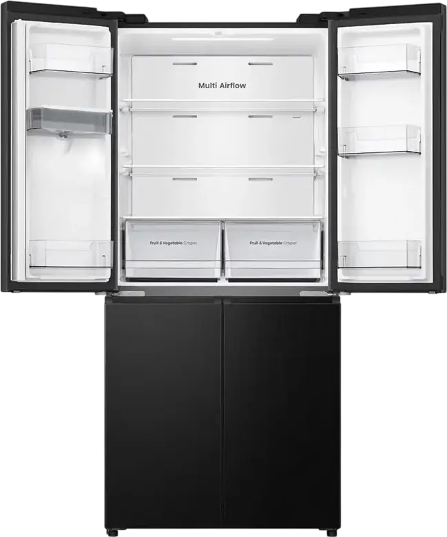 Frigider Hisense RQ5P470SMFE Cross Door, Capacitate Netă 482L, Total No Frost, Dual-Tech Cooling, Dispenser Apă, Negru, Control Wi-Fi ConnectLife