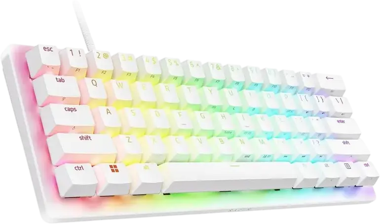 Tastatura Gaming Razer Huntsman V3 Pro Mini 60%, Alba, Switch-uri Optice Analogice Gen-2, Rapid Trigger, Snap Tap, Taste PBT, Iluminare Chroma RGB