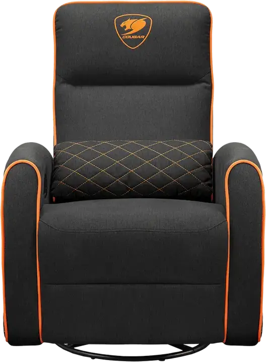 Sofa Gaming Cougar FIDOM cu reclinare, rotire și balansare, Negru | Portocaliu, Sistem Trimotion, Inimitație In respiratorie, Suport 150kg, 750x940x1030mm