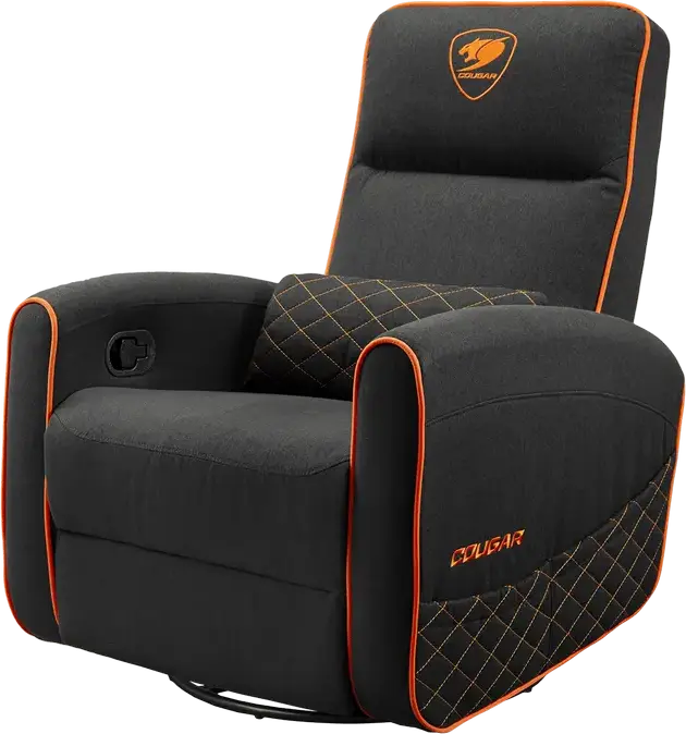 Sofa Gaming Cougar FIDOM cu reclinare, rotire și balansare, Negru | Portocaliu, Sistem Trimotion, Inimitație In respiratorie, Suport 150kg, 750x940x1030mm