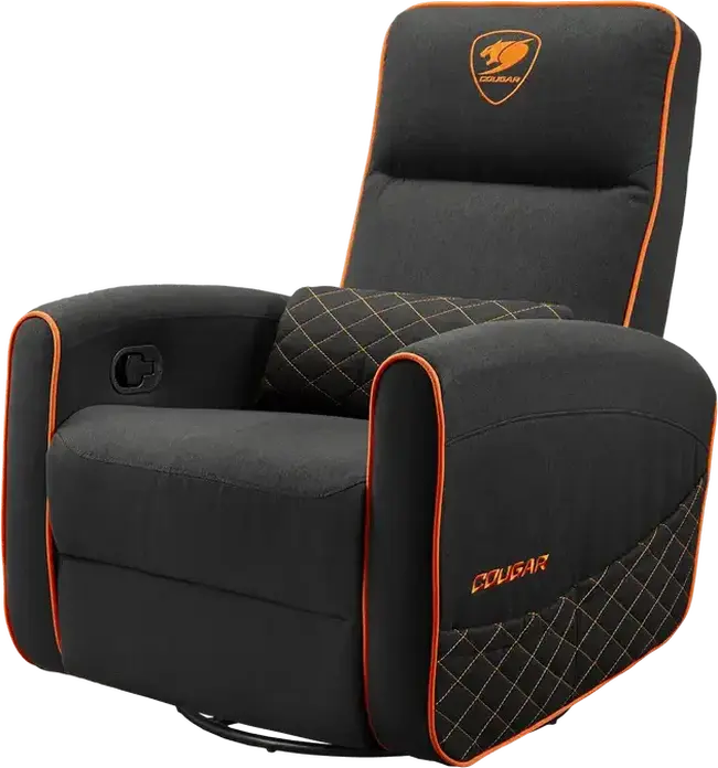 Sofa Gaming Cougar FIDOM cu reclinare, rotire și balansare, Negru | Portocaliu, Sistem Trimotion, Inimitație In respiratorie, Suport 150kg, 750x940x1030mm