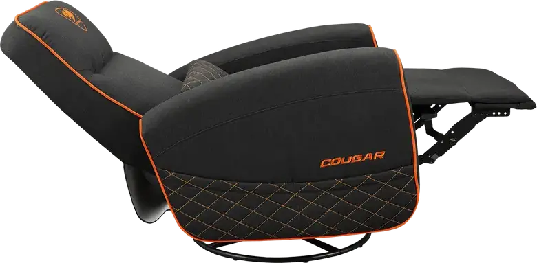 Sofa Gaming Cougar FIDOM cu reclinare, rotire și balansare, Negru | Portocaliu, Sistem Trimotion, Inimitație In respiratorie, Suport 150kg, 750x940x1030mm