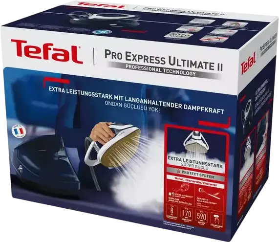 Tefal Pro Express Ultimate II GV9720E0 Steam Generator Iron, 3000W, 8 bar Pressure, 590g/min Steam Boost, Durilium AirGlide Autoclean Soleplate, Blue