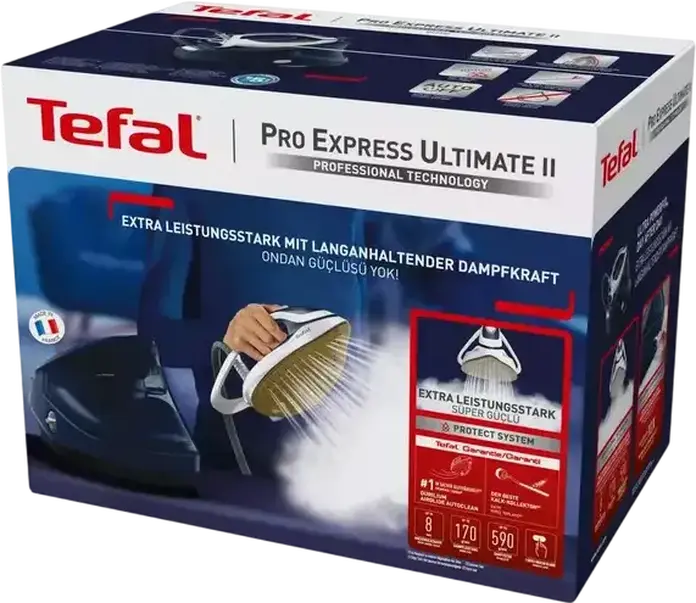 Tefal Pro Express Ultimate II GV9720E0 Steam Generator Iron, 3000W, 8 bar Pressure, 590g/min Steam Boost, Durilium AirGlide Autoclean Soleplate, Blue