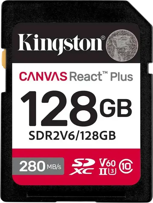 128GB SDXC Card (Class 10) UHS-II, U3, Kingston Canvas React Plus V60 "SDR2V6/128GB" (R/W:280/100)