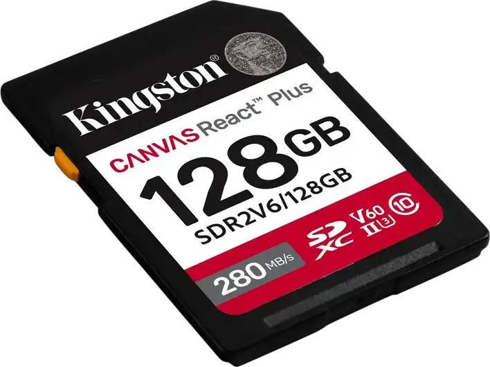 128GB SDXC Card (Class 10) UHS-II, U3, Kingston Canvas React Plus V60 "SDR2V6/128GB" (R/W:280/100)