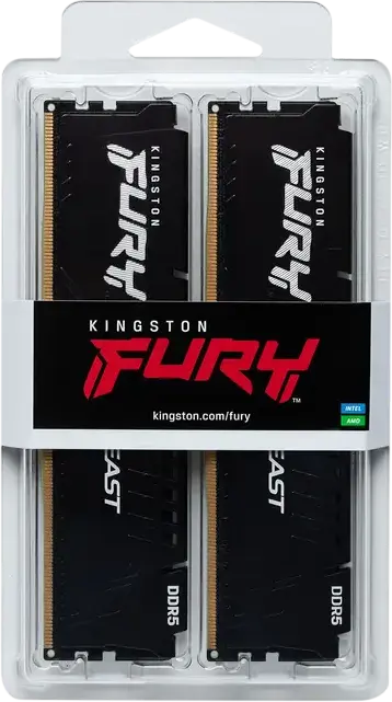 Kingston FURY Beast DDR5 32GB Kit (2x16GB) 6000MHz CL36 RAM KF560C36BBE2K2-32, Intel XMP 3.0, AMD EXPO, Low-Profile Aluminum Heat Spreader, Black