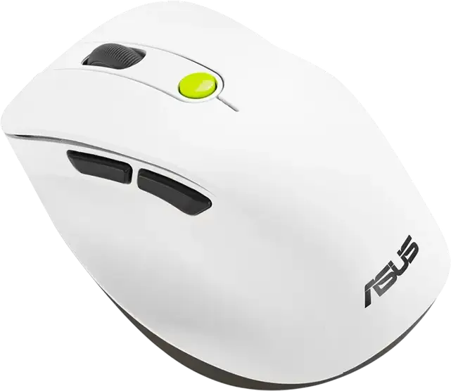 ASUS MD105 Wireless Mouse, Volt Green (White with green accents), Dual-Mode Bluetooth & 2.4GHz RF, 2400dpi Optical Sensor, Silent Clicks, Ergonomic Design with Thumb Support, Windows macOS Chrome OS