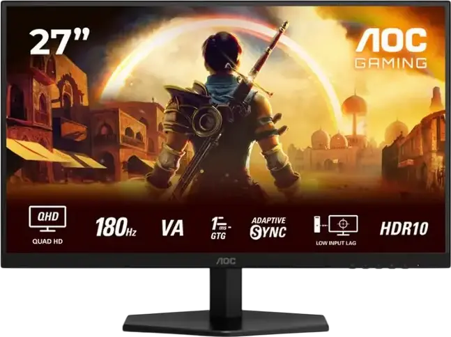 Monitor Gaming AOC Q27G42XNE 27", WQHD 2560x1440 Fast VA, Rata de Refresh 180Hz, Timp Raspuns 0.5ms MPRT, HDR10, FreeSync, HDMI, DisplayPort, Negru
