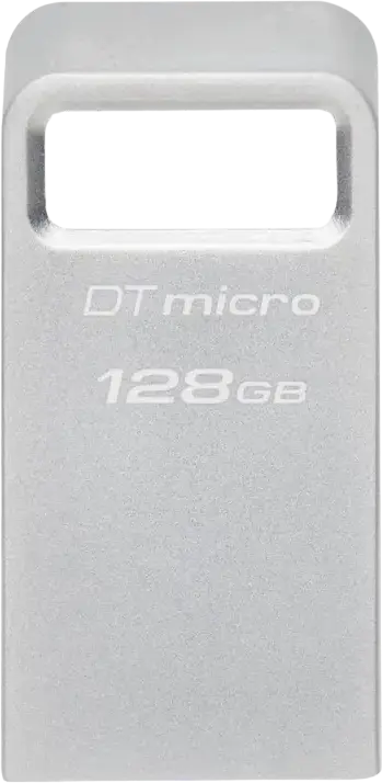 Kingston DataTraveler Micro USB 3.2 Gen 1 Flash Drive, 128 GB, Type-A, Up to 200MB/s, Low-Profile Ultra-Small Lightweight Metal Casing, Capless with Key Loop, Silver