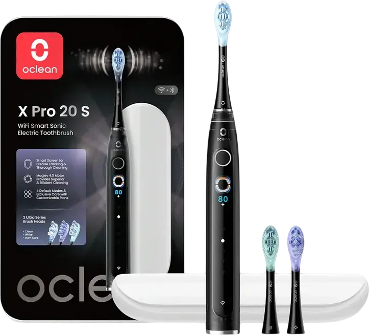 Oclean X Pro 20 S Electric Toothbrush N1804 Black, Maglev 4.0 Motor, 40° Wide Oscillation, AI Precision Tracking, Smart Screen, WiFi, IPX7 Waterproof