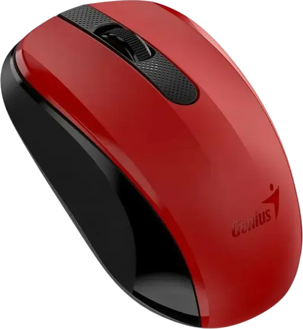 Mouse Wireless Silent Genius NX-8008S, Roșu, Senzor BlueEye 1200 DPI, Receptor USB-A Pico 2.4GHz, Design Ambidextru Conturat, Plug and Play