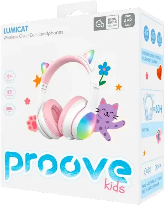 Căști Proove Kids LumiCat, Alb | Roz