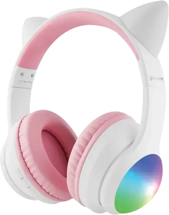 Proove Kids LumiCat Wireless Over-Ear Headphones, White | Pink, Bluetooth 6.0, 40mm Drivers, Kids Safe Volume (75/85/95dB), 100h Battery, Game Mode, USB-C, AUX