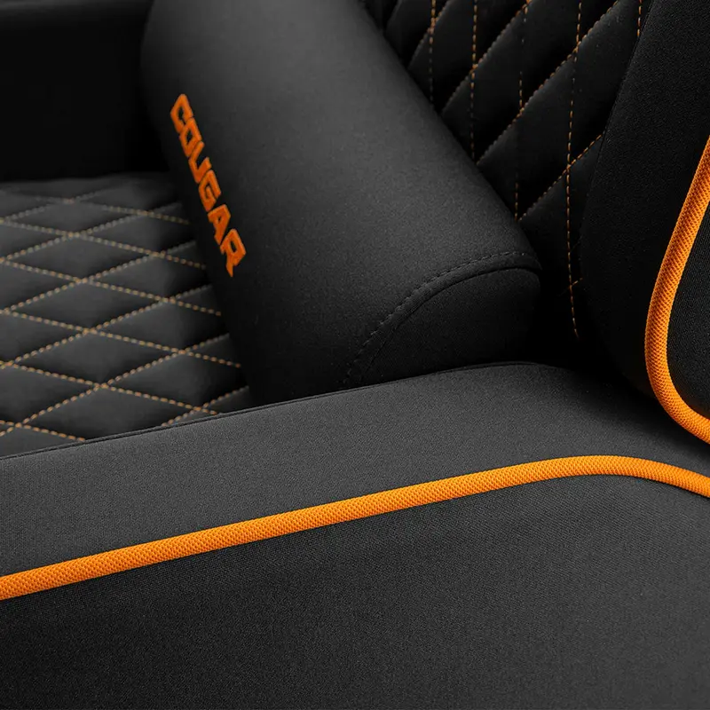 Cougar Ranger One Gaming Sofa CGR-RAO, Black/Orange, Breathable Woven Fabric, Foldable Footrest, Tilted Backrest, Side Pocket, 150kg Capacity, with Headrest and Lumbar Pillows