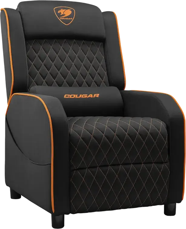 Cougar Ranger One Gaming Sofa CGR-RAO, Black/Orange, Breathable Woven Fabric, Foldable Footrest, Tilted Backrest, Side Pocket, 150kg Capacity, with Headrest and Lumbar Pillows