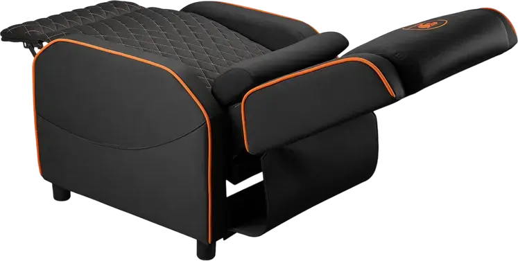 Cougar Ranger One Gaming Sofa CGR-RAO, Black/Orange, Breathable Woven Fabric, Foldable Footrest, Tilted Backrest, Side Pocket, 150kg Capacity, with Headrest and Lumbar Pillows
