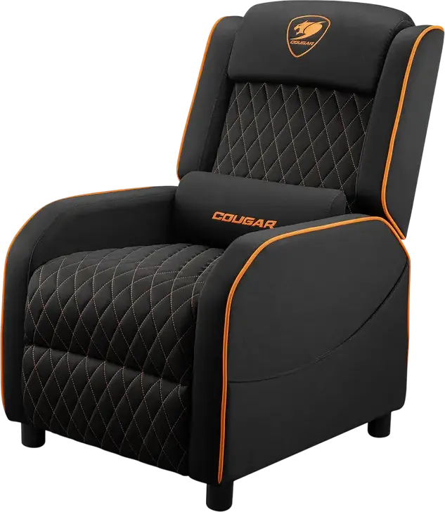 Cougar Ranger One Gaming Sofa CGR-RAO, Black/Orange, Breathable Woven Fabric, Foldable Footrest, Tilted Backrest, Side Pocket, 150kg Capacity, with Headrest and Lumbar Pillows